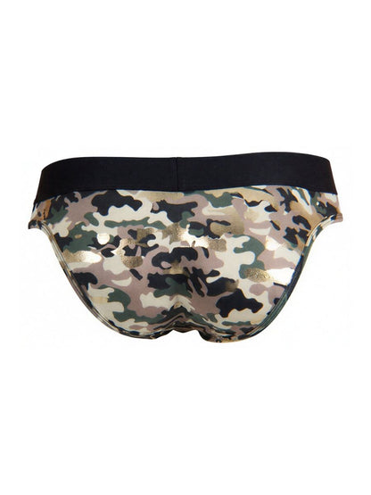 men’s low-rise briefs with bold camouflage print