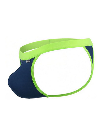 Men's deep blue and neon green sporty thongs