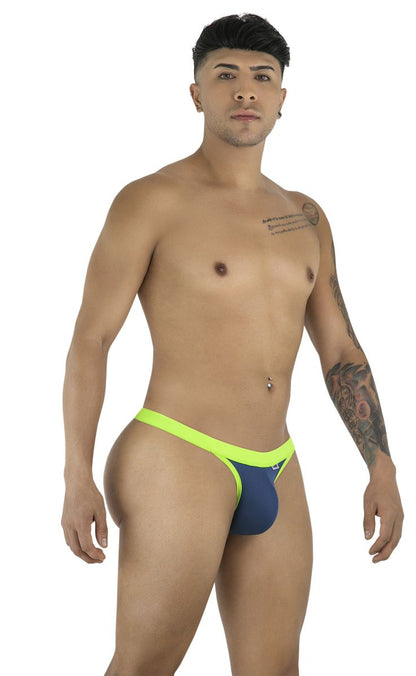 Men's deep blue and neon green sporty thongs