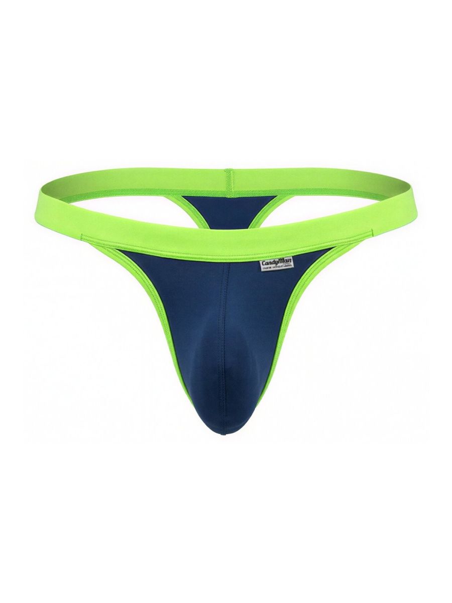 Men's deep blue and neon green sporty thongs