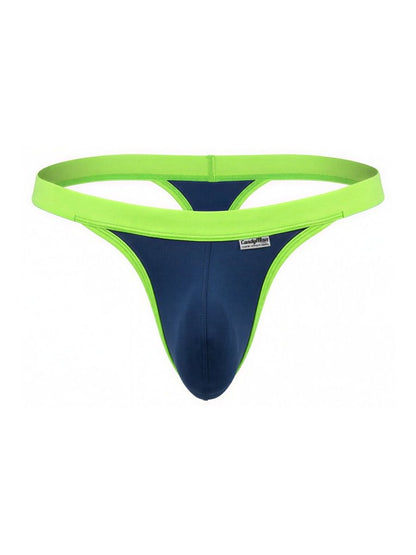 Men's deep blue and neon green sporty thongs