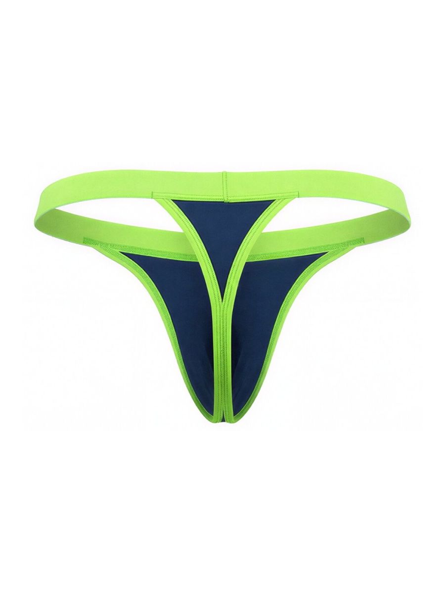 Men's deep blue and neon green sporty thongs