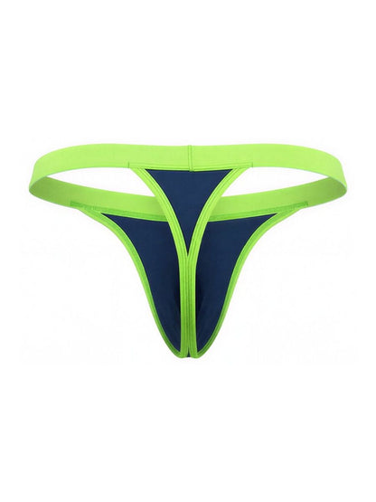 Men's deep blue and neon green sporty thongs