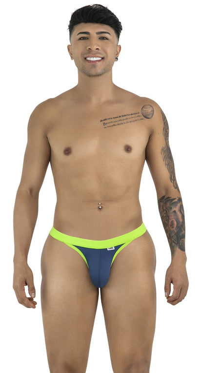 Men's deep blue and neon green sporty thongs
