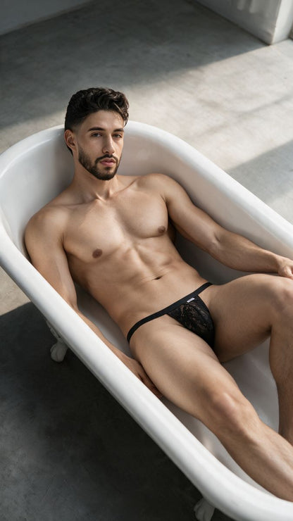 CandyMan Men's Lace Thongs lightweight breathability alongside a provocative sheer texture