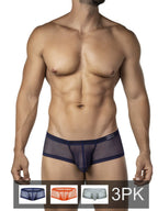Clever 3-pack of sheer mesh trunk boxer briefs is built for a bold, breathable feel with a see-through micro-mesh body and clean contrast trim.
