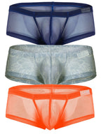 Clever 3-pack of sheer mesh trunk boxer briefs is built for a bold, breathable feel with a see-through micro-mesh body and clean contrast trim.