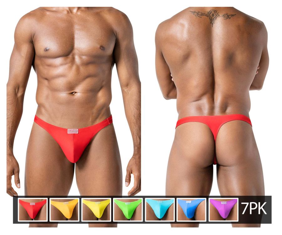 7-pack Clever Men's thongs delivers a bold pop of color for every day