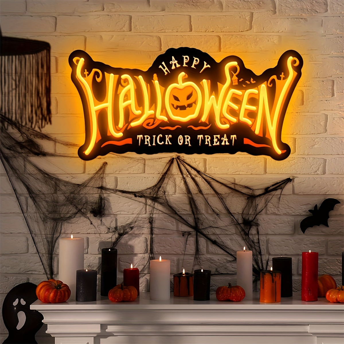 USB-Powered Glow-In-The-Dark 'Happy Halloween' & 'Trick Or Treat' Neon Sign - Perfect For Bedroom, Bar Decor & Game Room Ambiance