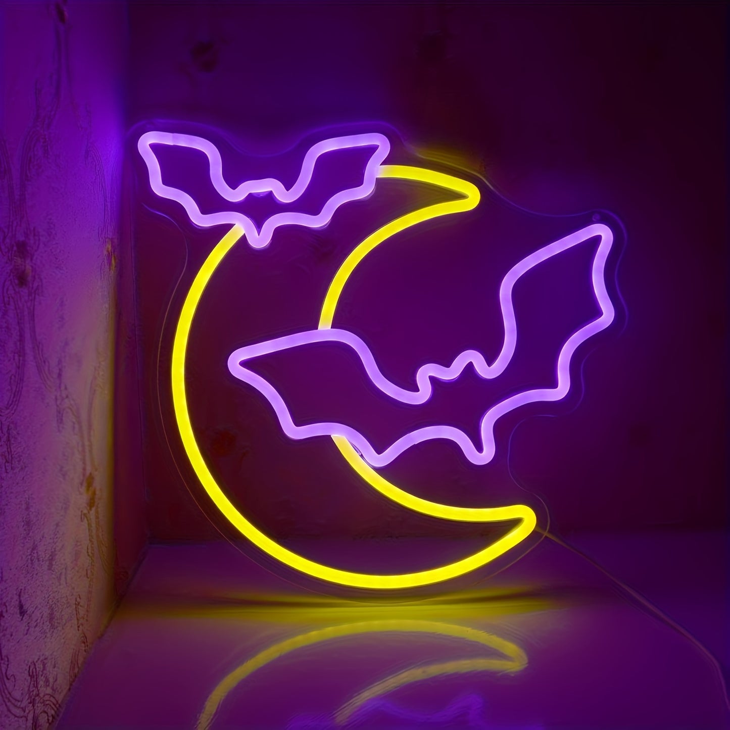 Halloween Decorations Neon, Moon And Bat LED Lights, Neon Halloween Parties, USB-powered Gothic Neon, Suitable For Festive Wall Decorations, Bars, Bedrooms, Living Rooms, Weddings, Halloween