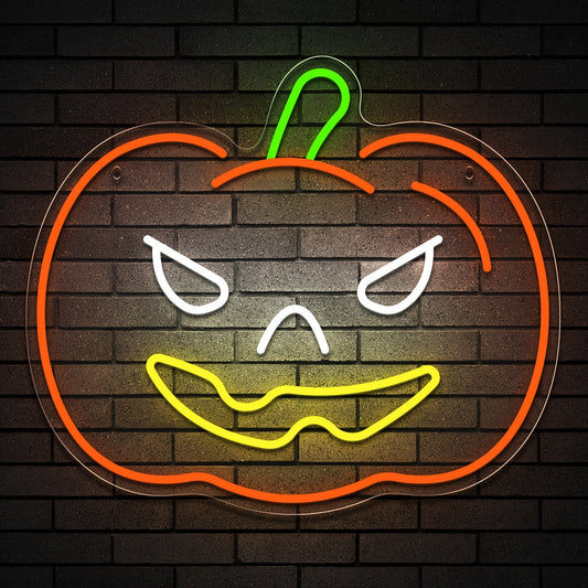 Spooky Pumpkin LED Neon Sign with USB Power & Dimmer Switch - Perfect for Halloween Decor, Bedroom, Living Room, Bar, Garage, and Game Room Wall Art (15.7"x13.4")