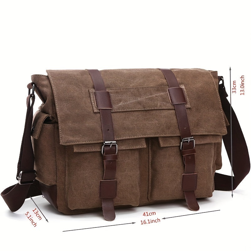 1pc Vintage Canvas Messenger Bag for Men - Motorcycle-Inspired, Travel-Ready, Durable & Wear-Resistant